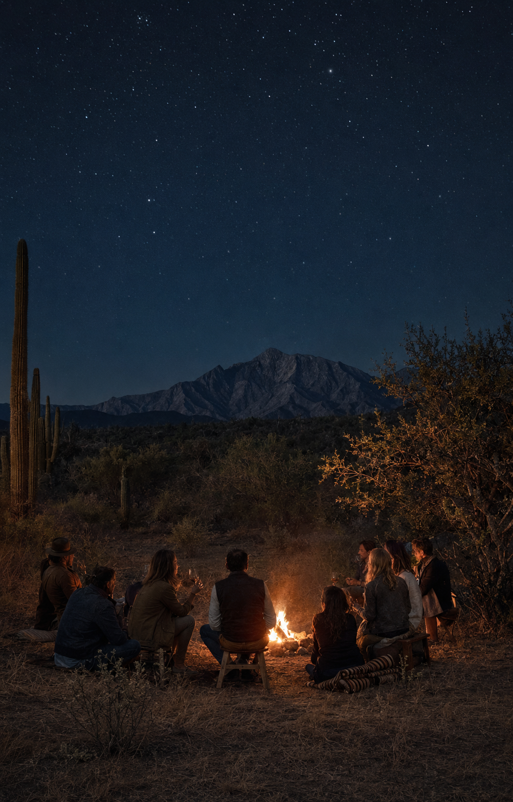 Future vision of an evening around the fire at Rancho Akar